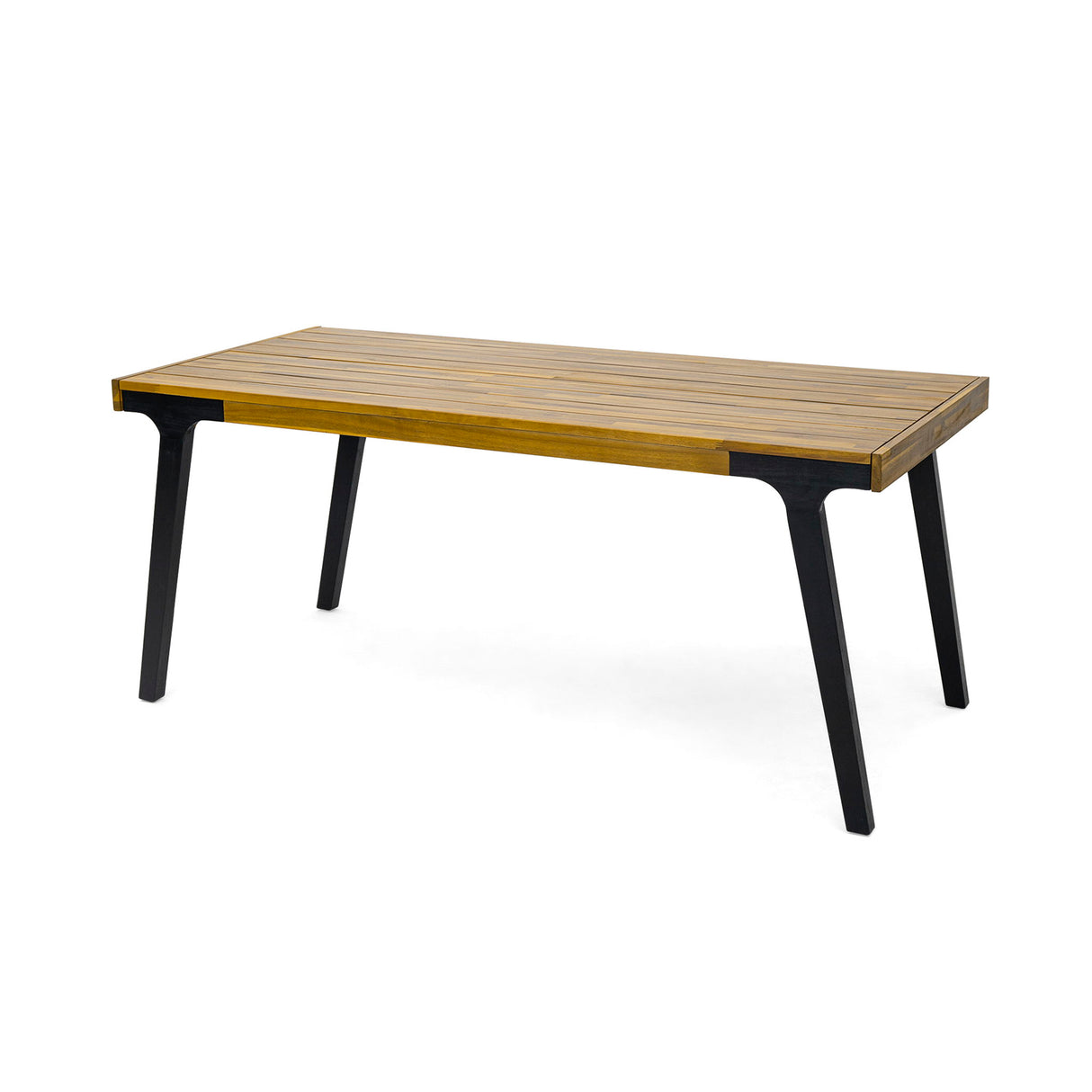 Acacia Wood Patio Dining Table, 69"L Rectangle Outdoor Table - Teak / Black