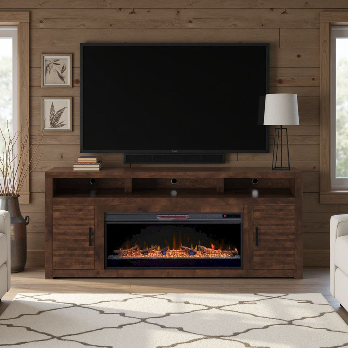 Electric Fireplace TV Stand Console For TVs Up To 95" - Whiskey