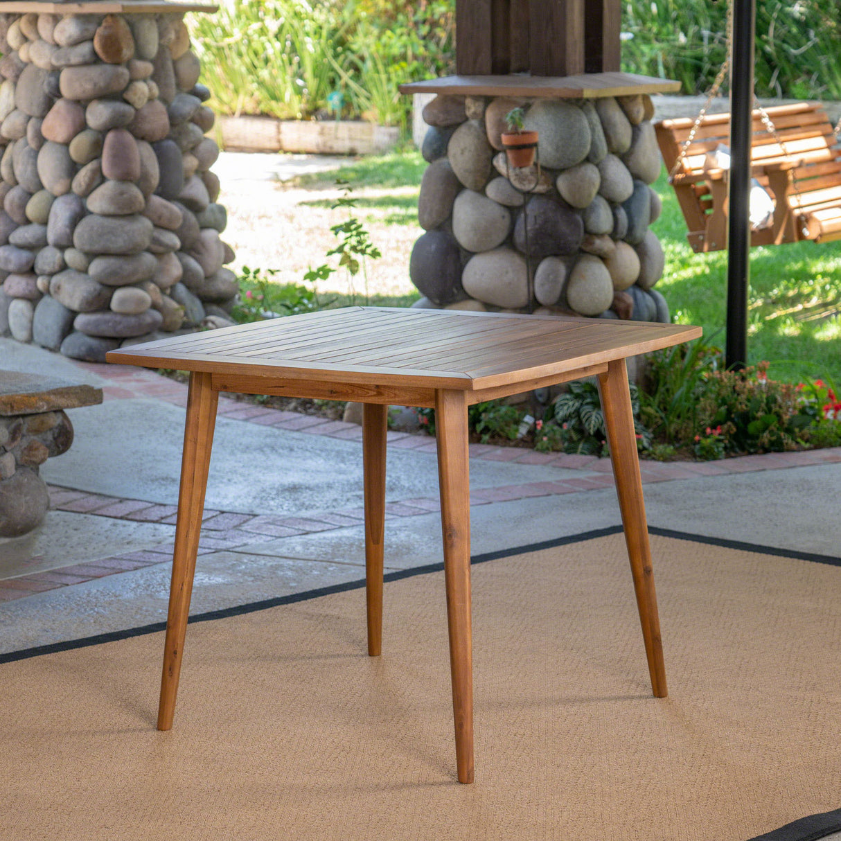 Modern Indoor Square Acacia Wood Dining Table With Toothpick Leg Design