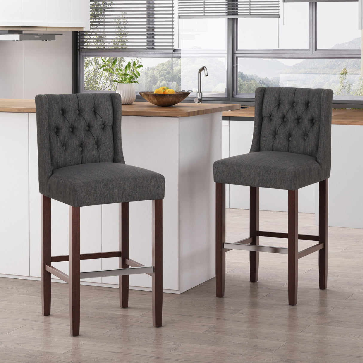 Solstara - Upholstered Dining Barstool With Button Tufted And Wing Back