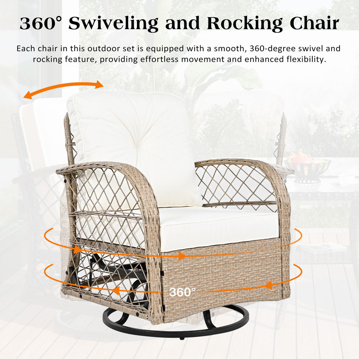 3 Piece Outdoor Chair & Table Set Chat Set, 2 Person Rattan Seating Group