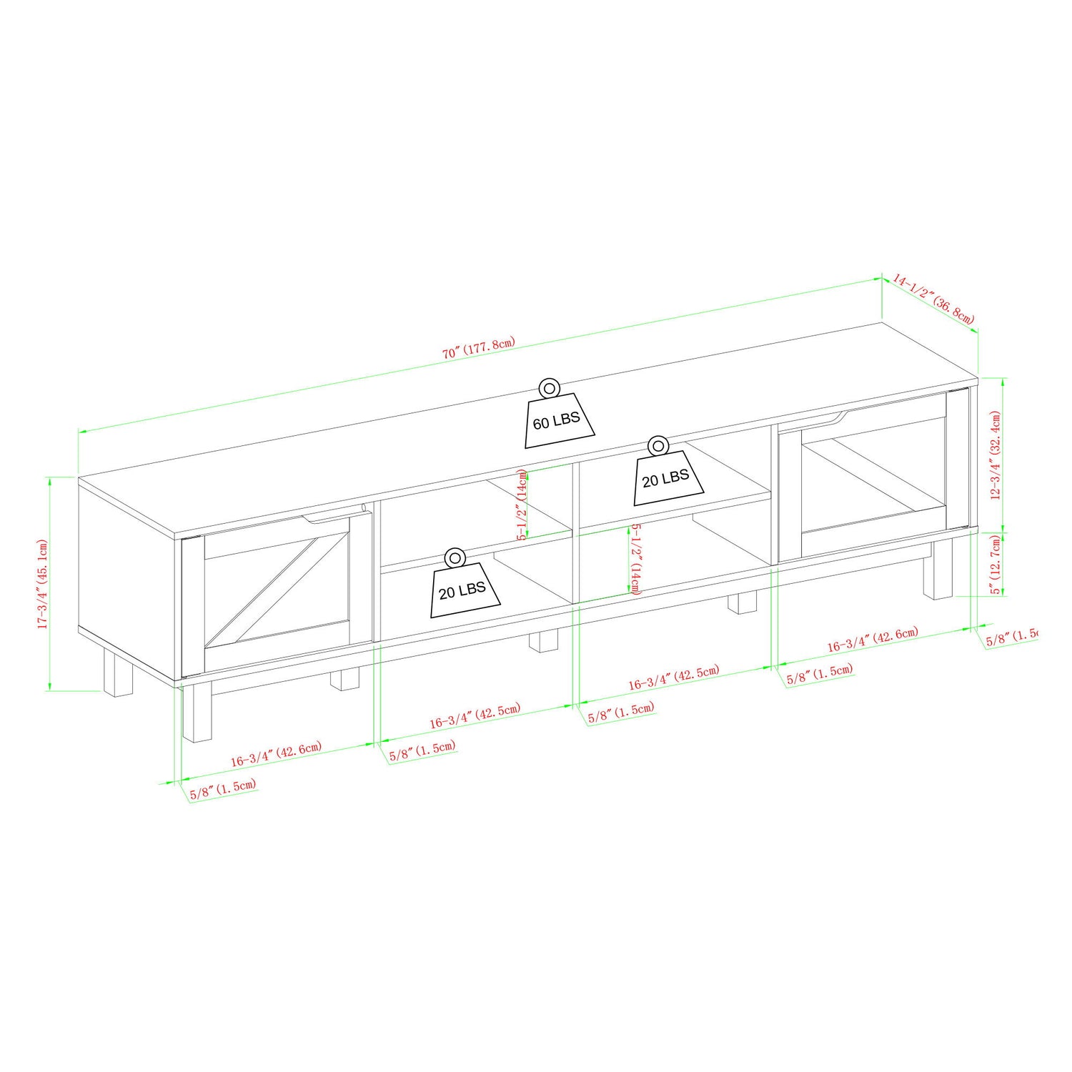 Rustic Barndoor Open-Storage TV Stand For TVs Up To 80"