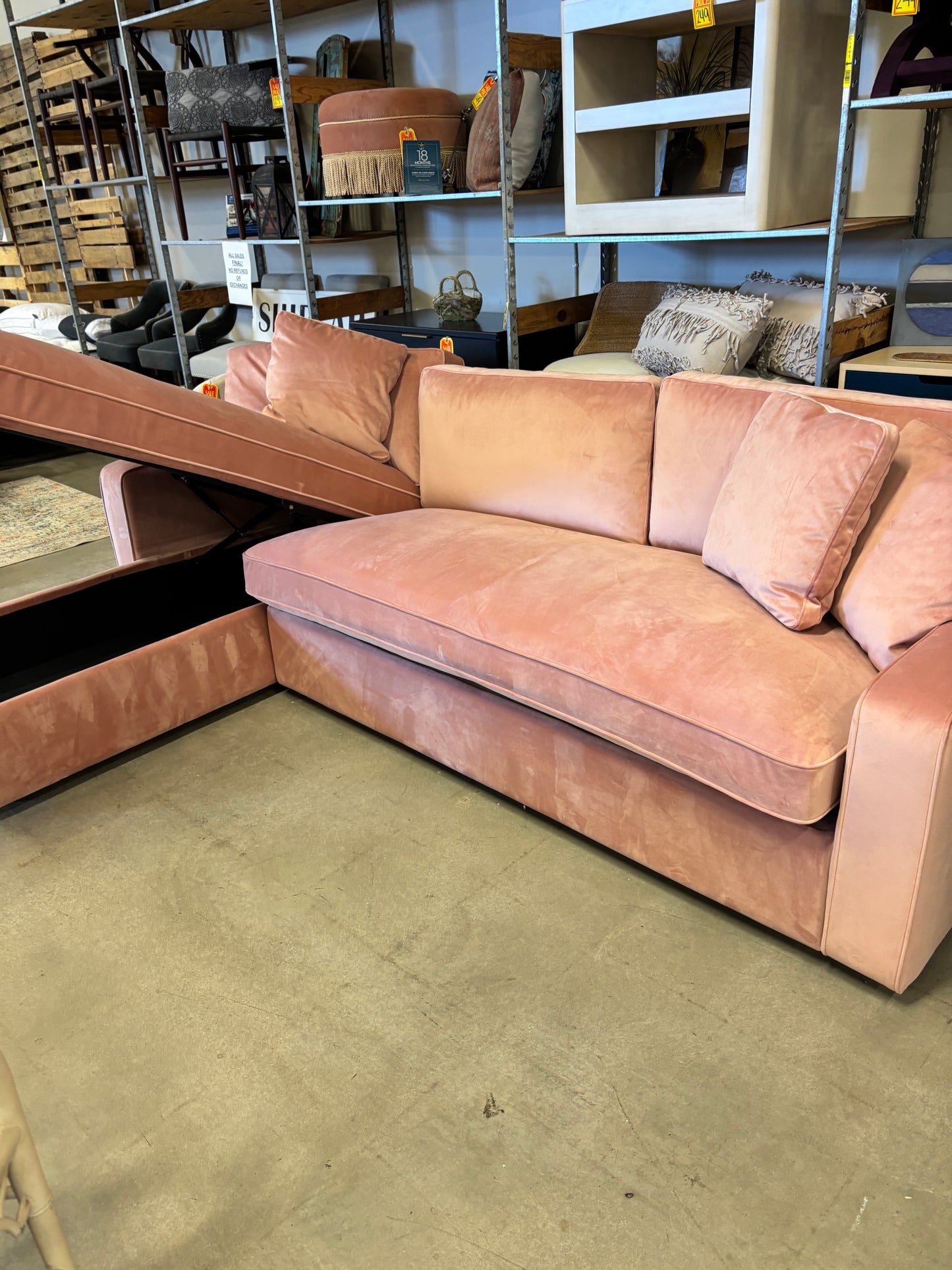 Pink sleeper with storage chaise by Interior Define