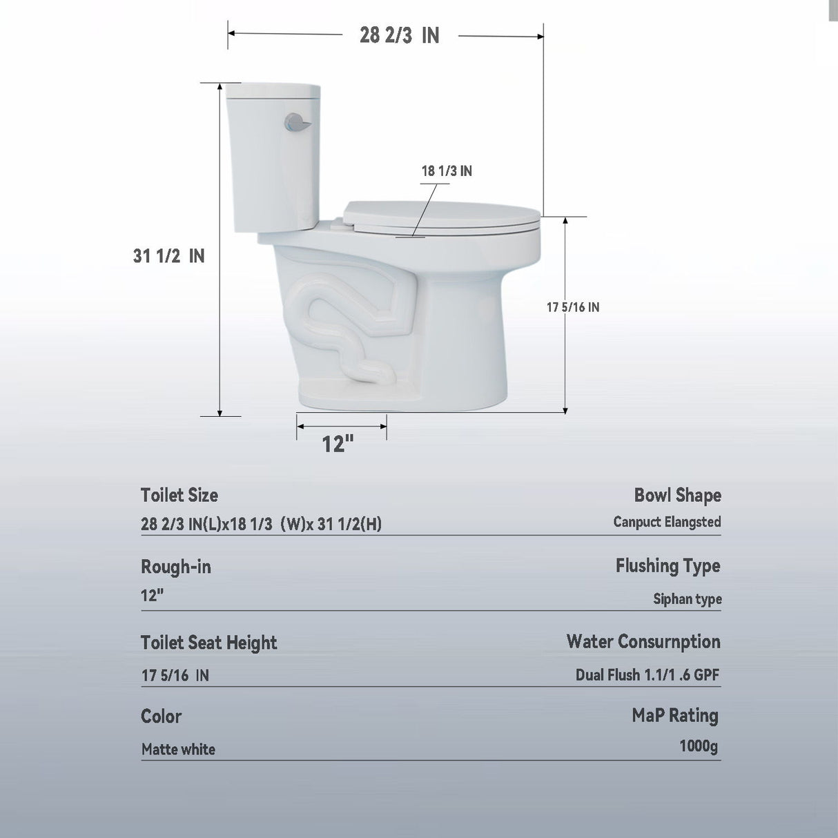 Gloss 2 Piece Toilet With 1.28 Gpf Tornado Flush, Rimless Bowl, Soft Closing Seat - Gloss White