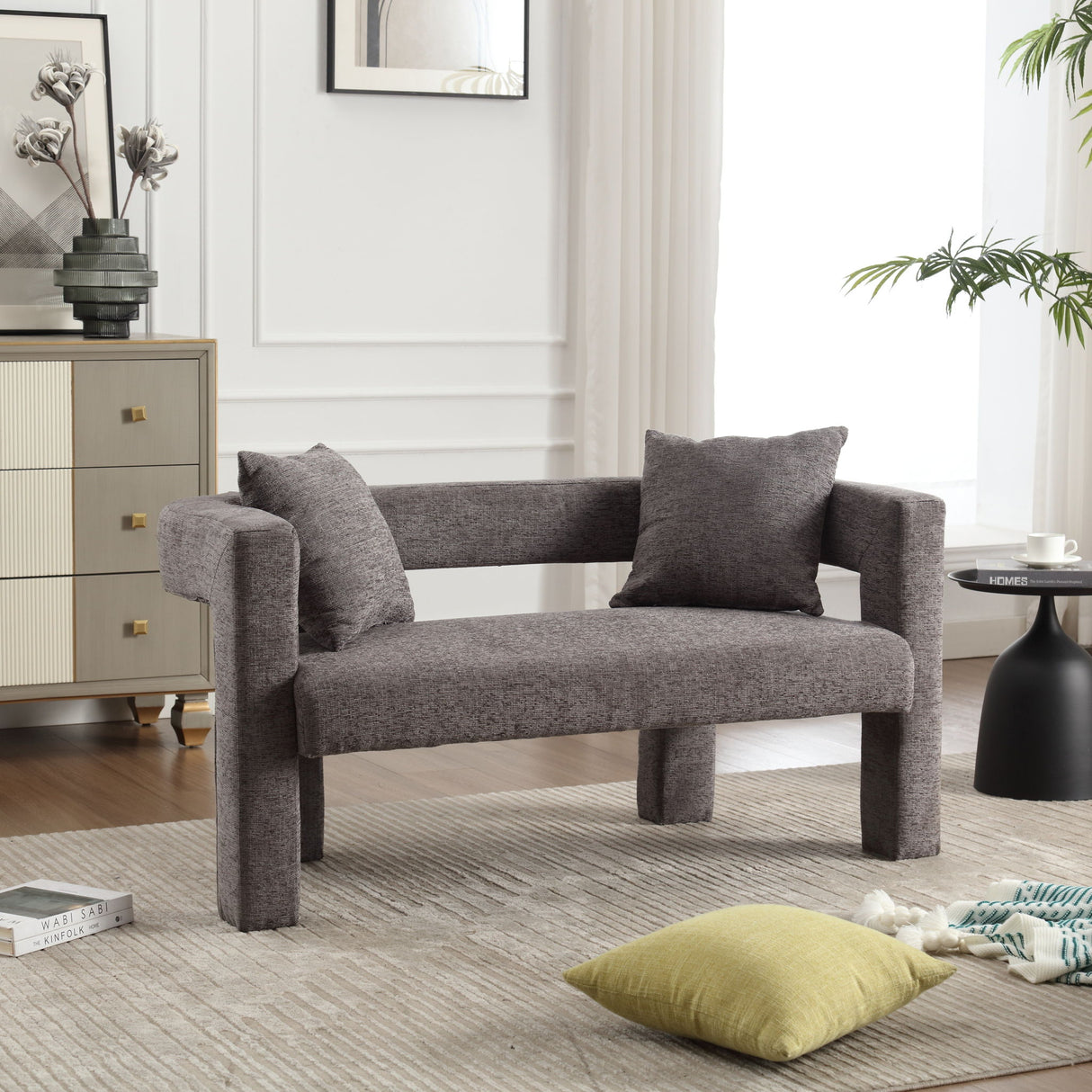 Modern Chenille Loveseat Sofa, Comfy Upholstered 2 Seater