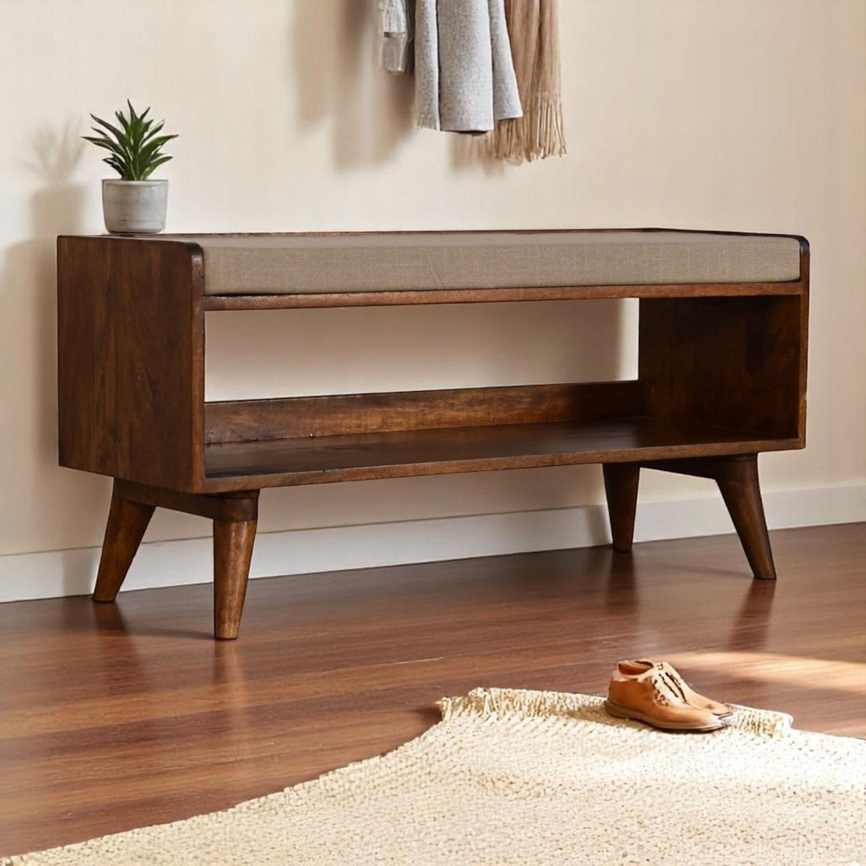 Solid Wood Bench With Upholstered Sea