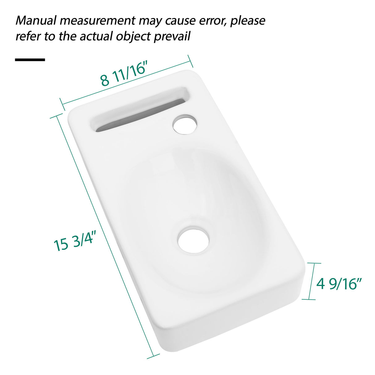 Rectangle, Wall Mount Bathroom Sink & Single Faucet Hole - White