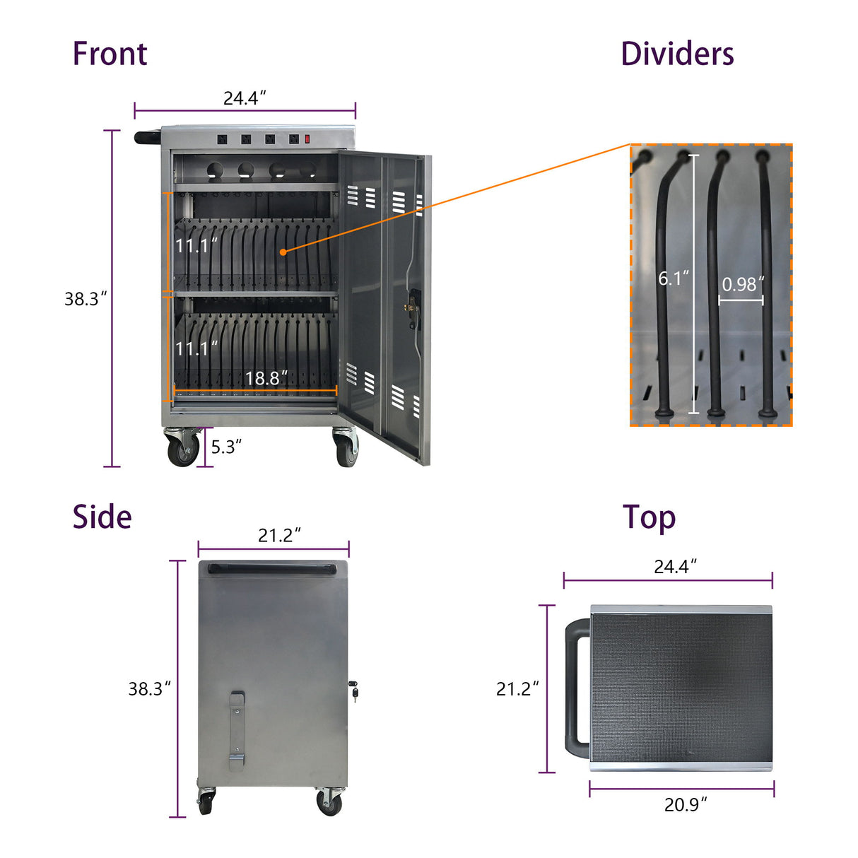 Mobile Charging Cart For Tablets Laptops 35, Device Capacity Matt Metal