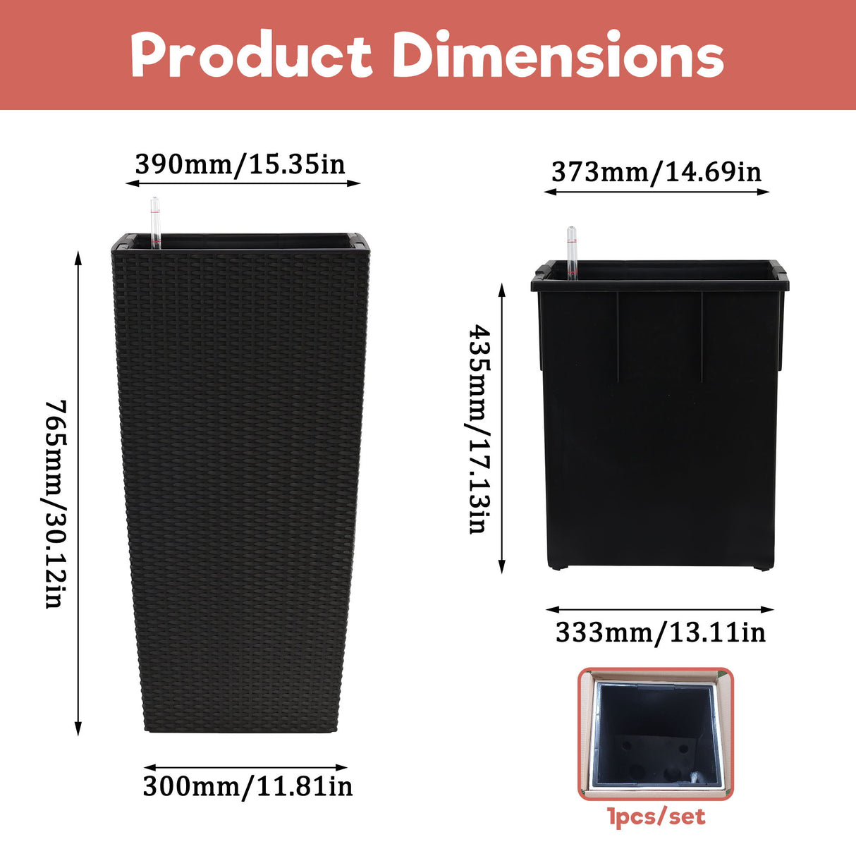 Large Self Watering Flower Pot With Drainage Holes & Inner Tray