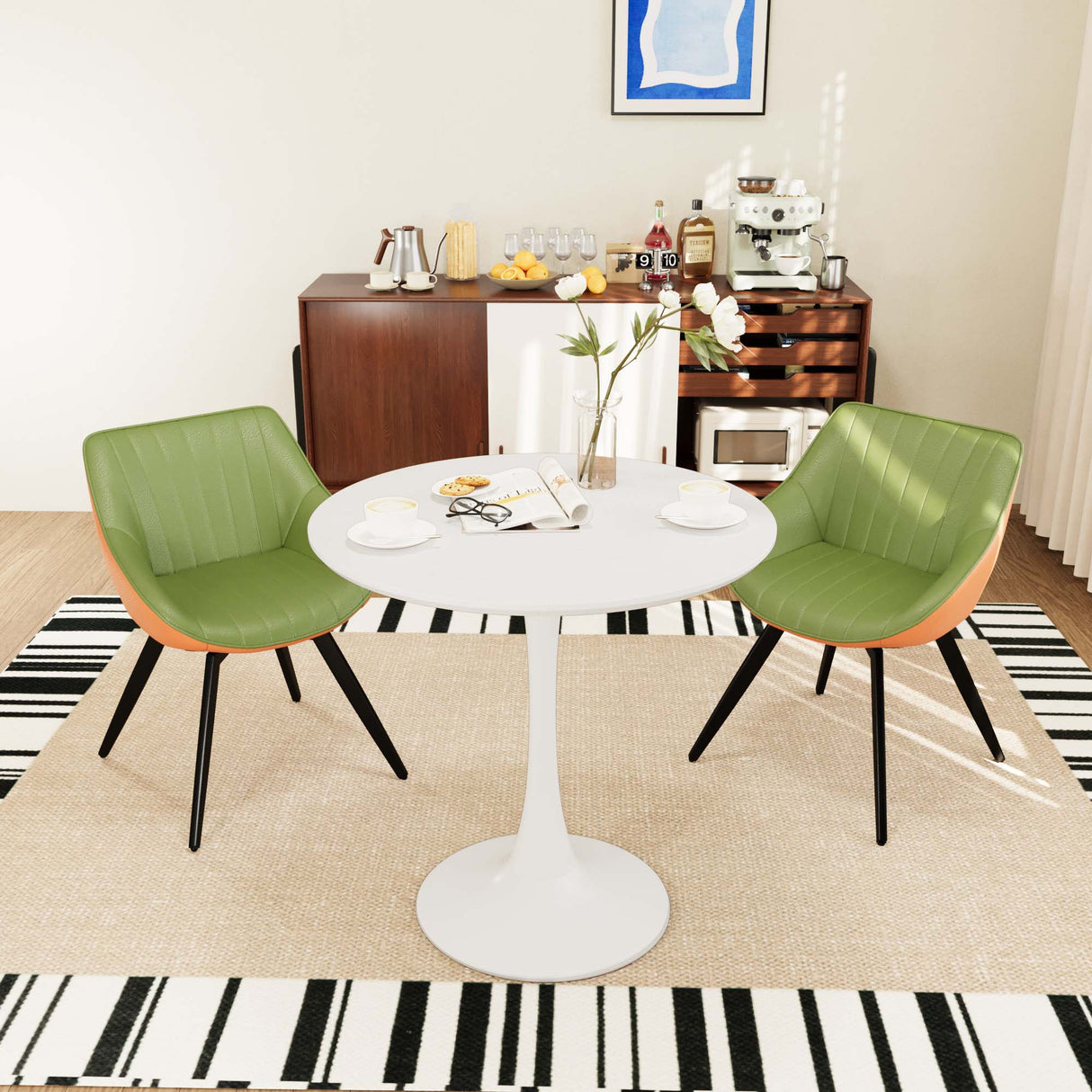 Round Dining Table Set With Tulip Design And 2 Chairs