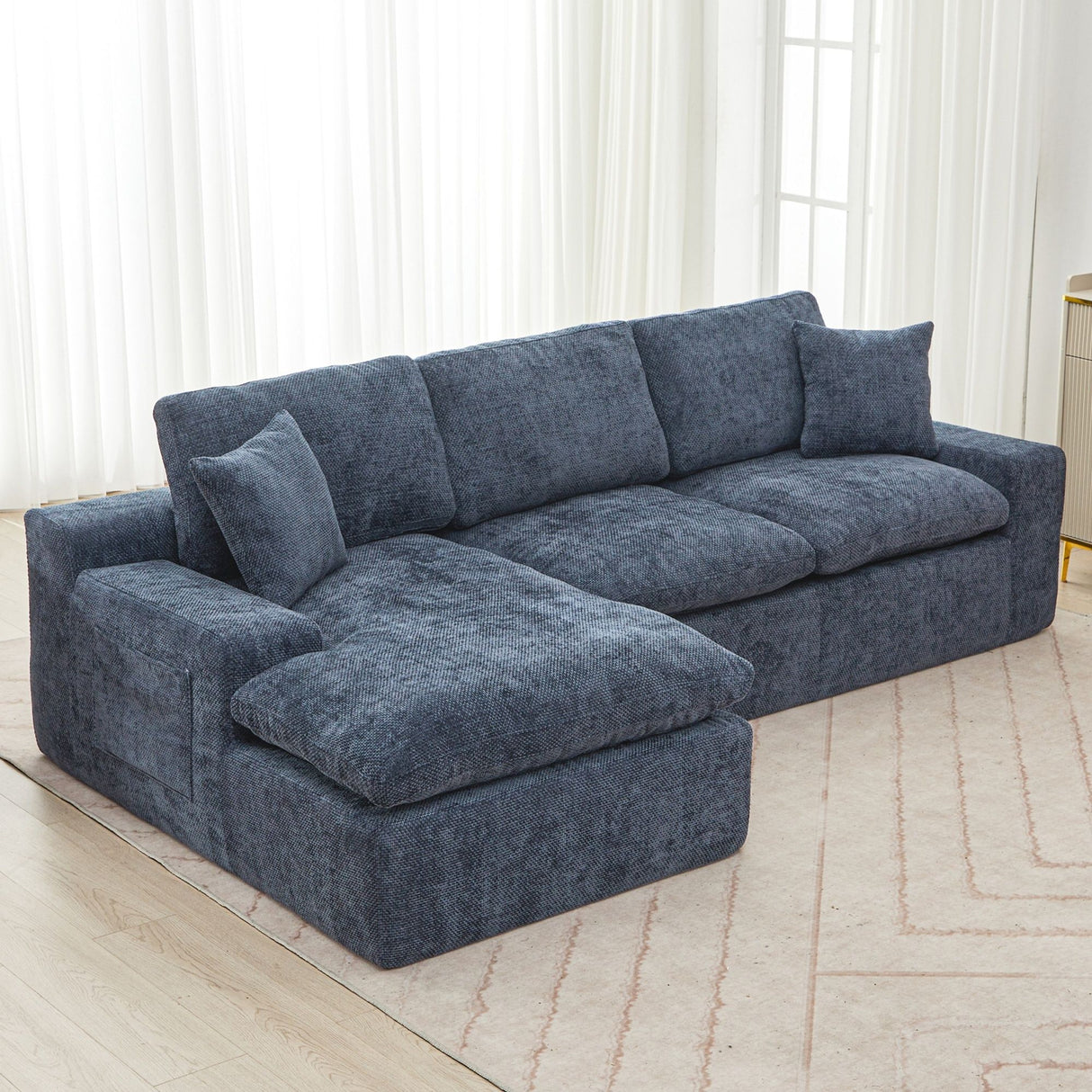 Cloud Sectional Sofa With Double Layer Cushion And Side Pockets, Free-Combined