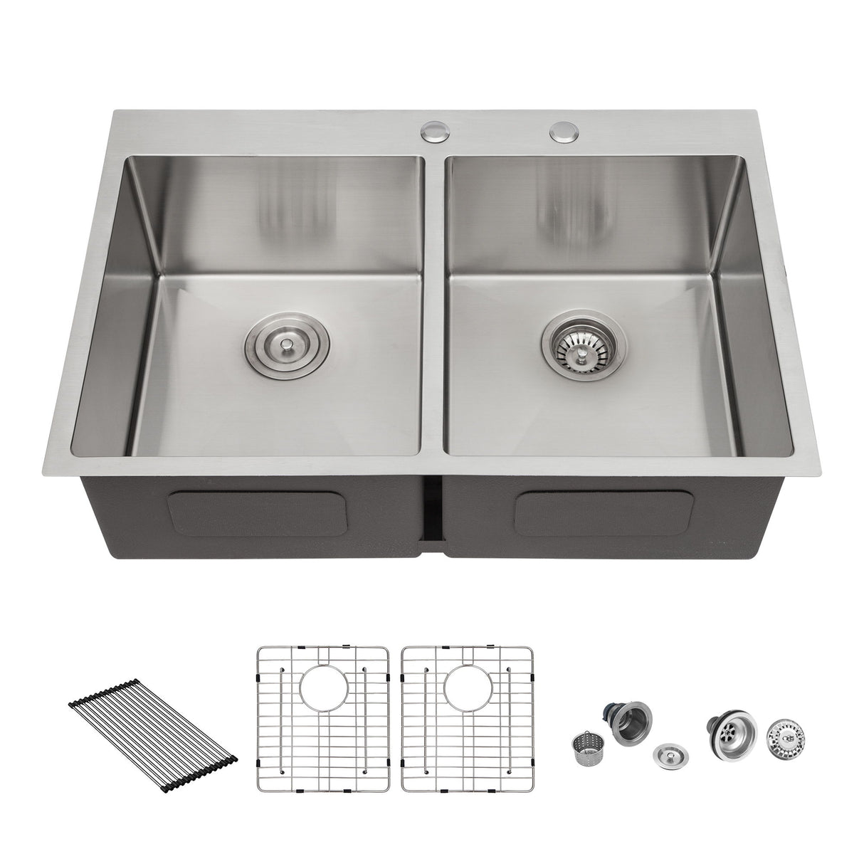 Modern Farmhouse Double Bowl Drop In Sink With 50 / 50 Split Design Stainless Steel - Brushed Nickel