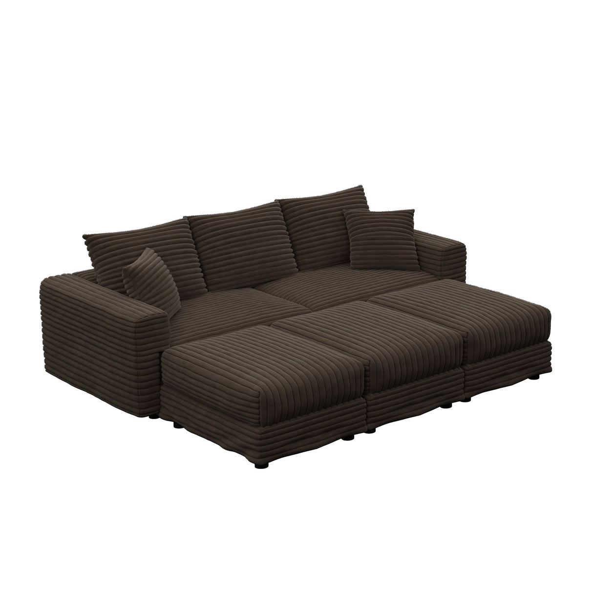 Deep Seat Convertible Sofa With Soft Pillows And Ottomans