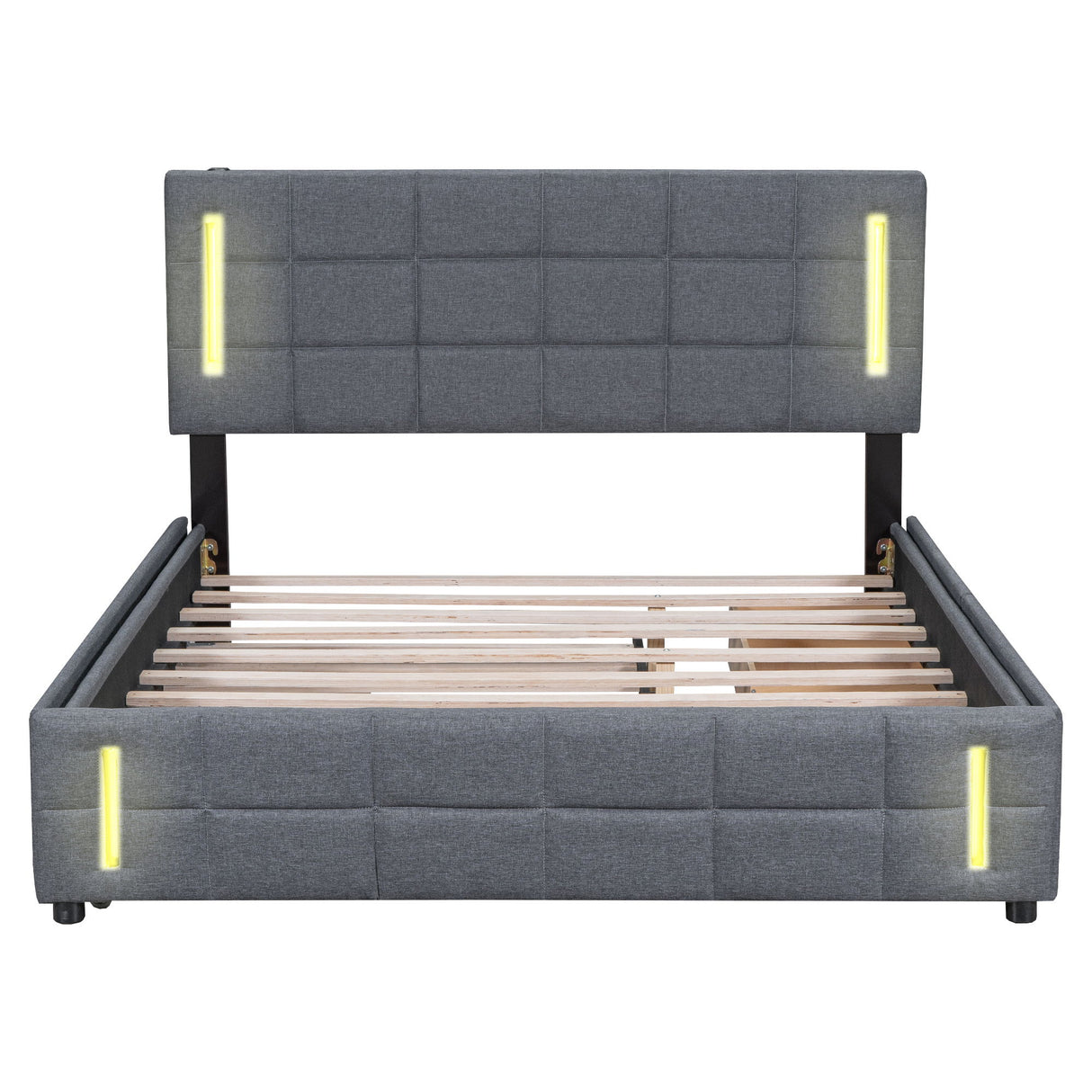 Upholstered Platform Bed With Trundle & Drawers