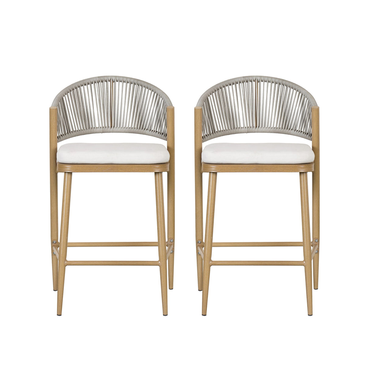 Outdoor 26" Counter Height Metal Frame Counter Stools With Scallop Shaped Backrest & Water Resistant Cushions