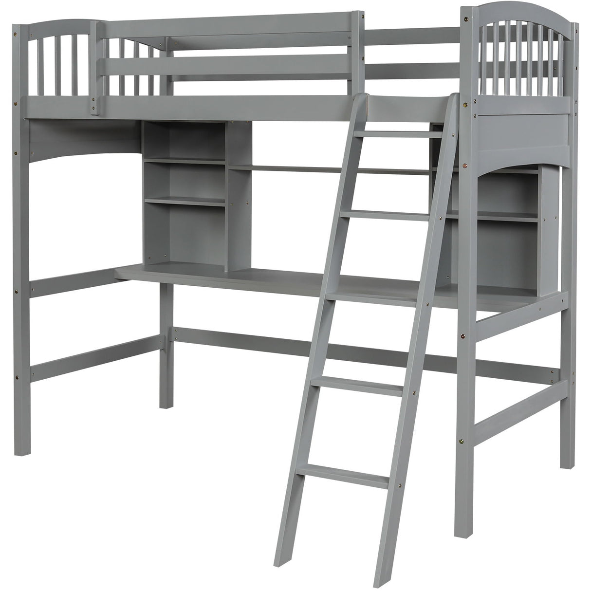 Loft Bed With Storage Shelves, Desk And Ladder
