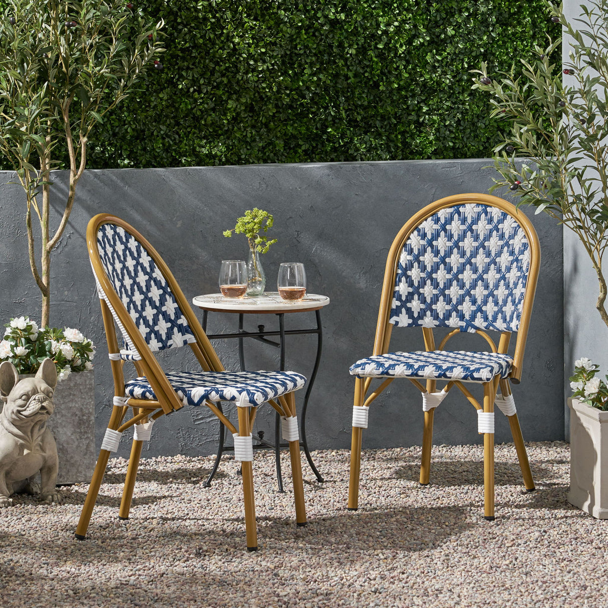 Chic French Bistro Chair With Durable Rattan And Aluminum Frame