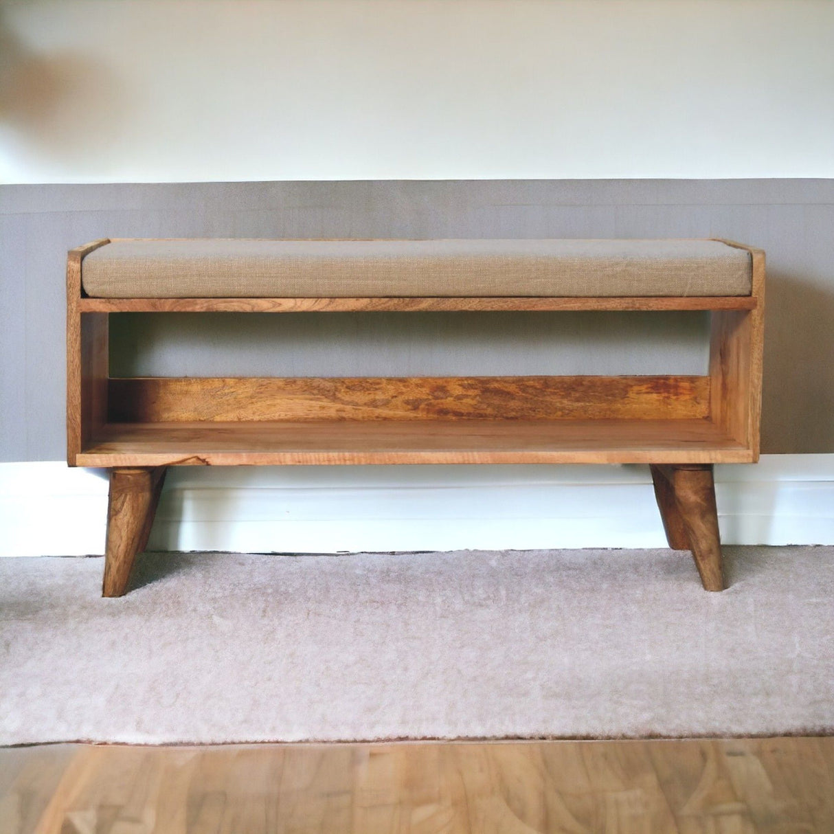 Solid Wood Bench With Upholstered Sea