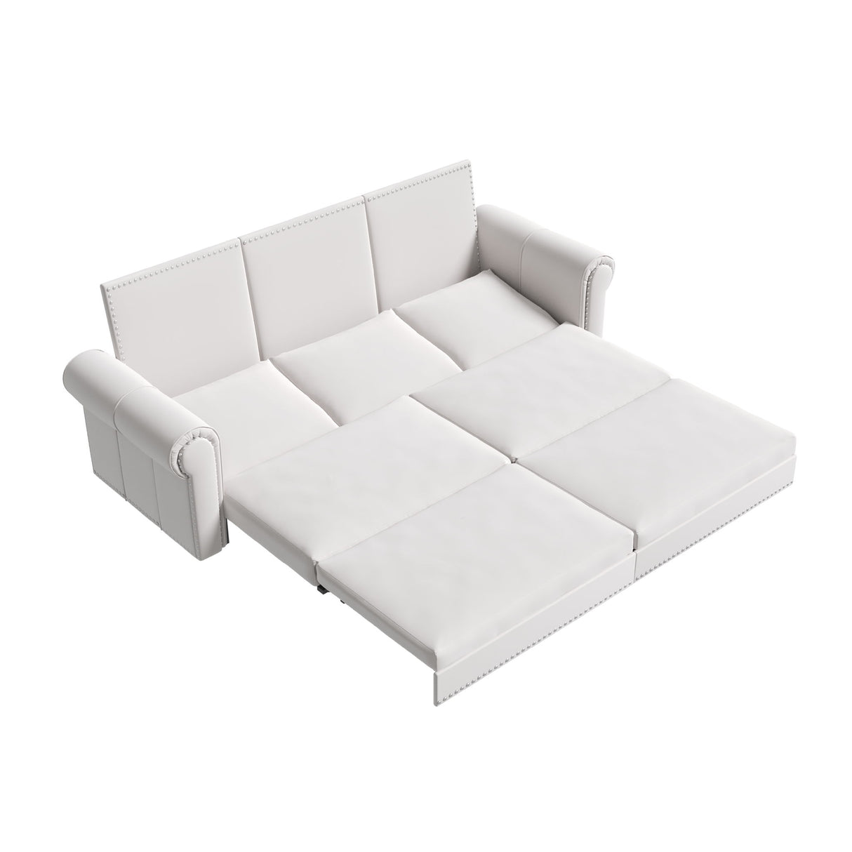 3 In 1 Convertible Sleeper Sofa With Nailhead Trim & Rolled Arm