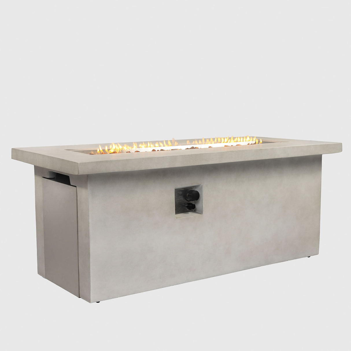 Concrete 60" Rectangular Propane Gas Fire Pit Table With 60000 Btu For Outdoor Spaces - Light Gray