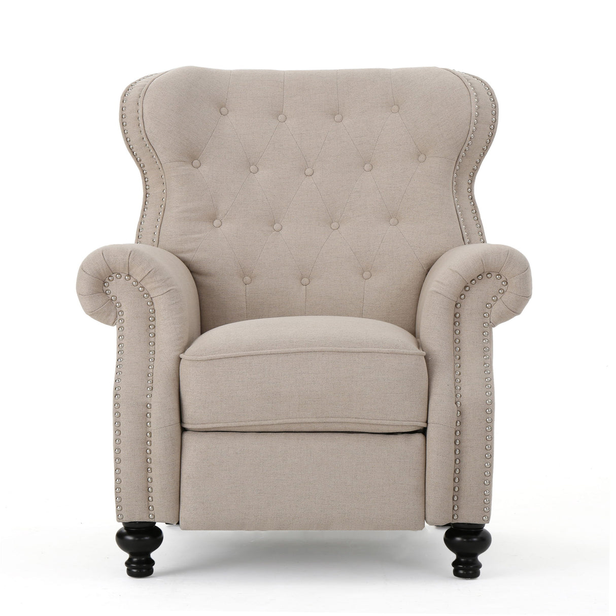 Contemporary Style Push Back Recliner With Button Tufted Stitching And Nailhead Trim