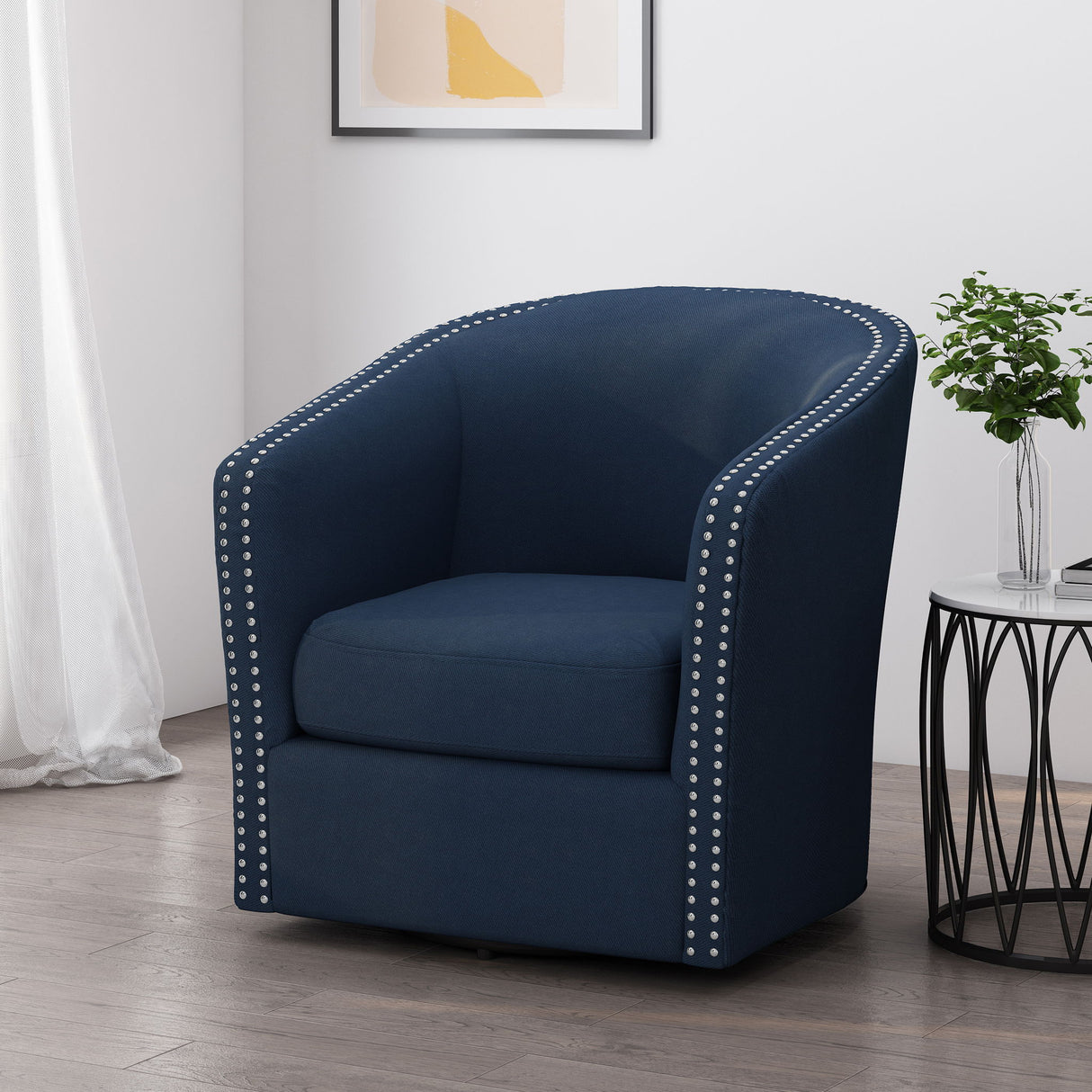 Modern Upholstered Swivel Club Chair With Nailhead Trim