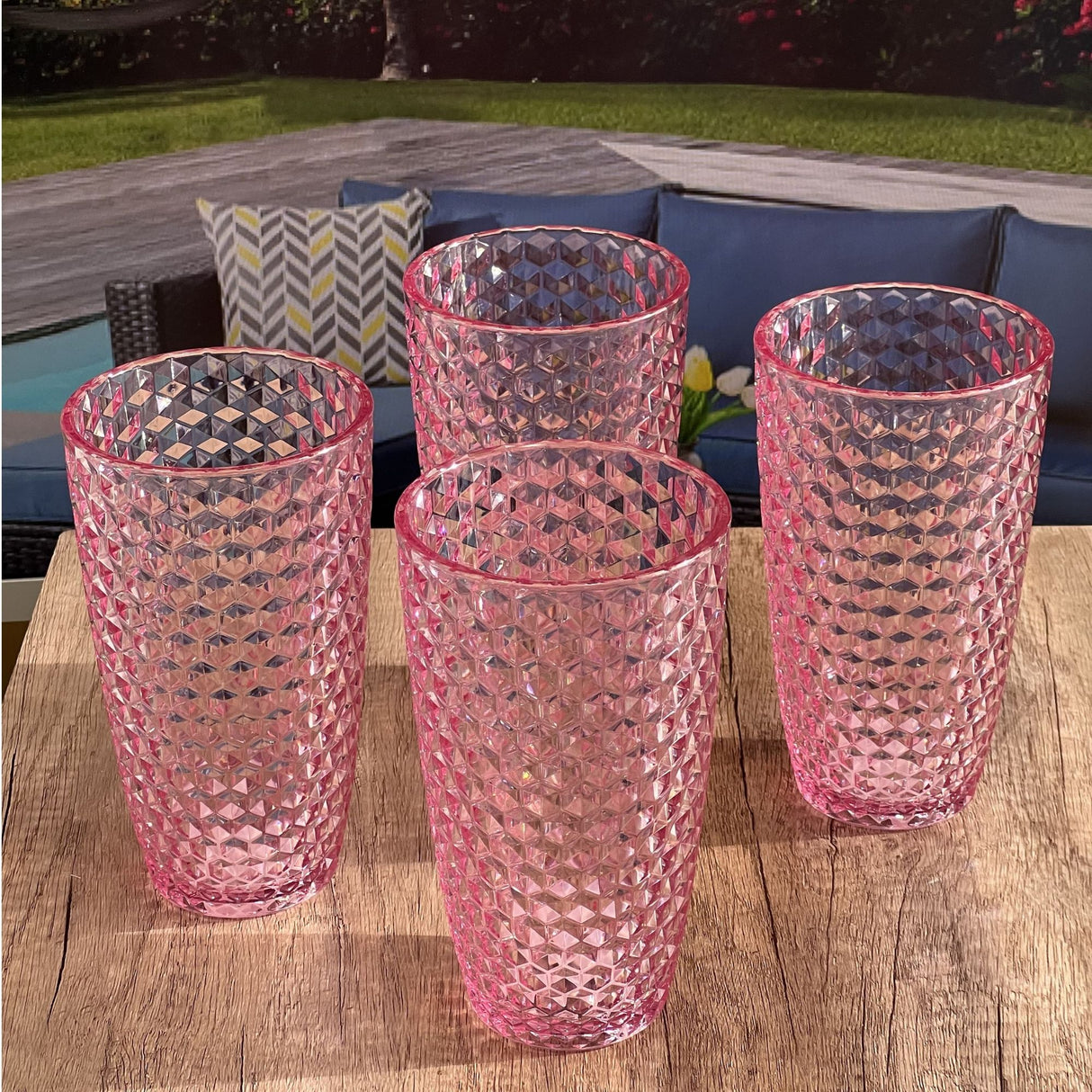 Leading Ware Diamond Cut Acrylic Drinking Glasses (Set of 4)