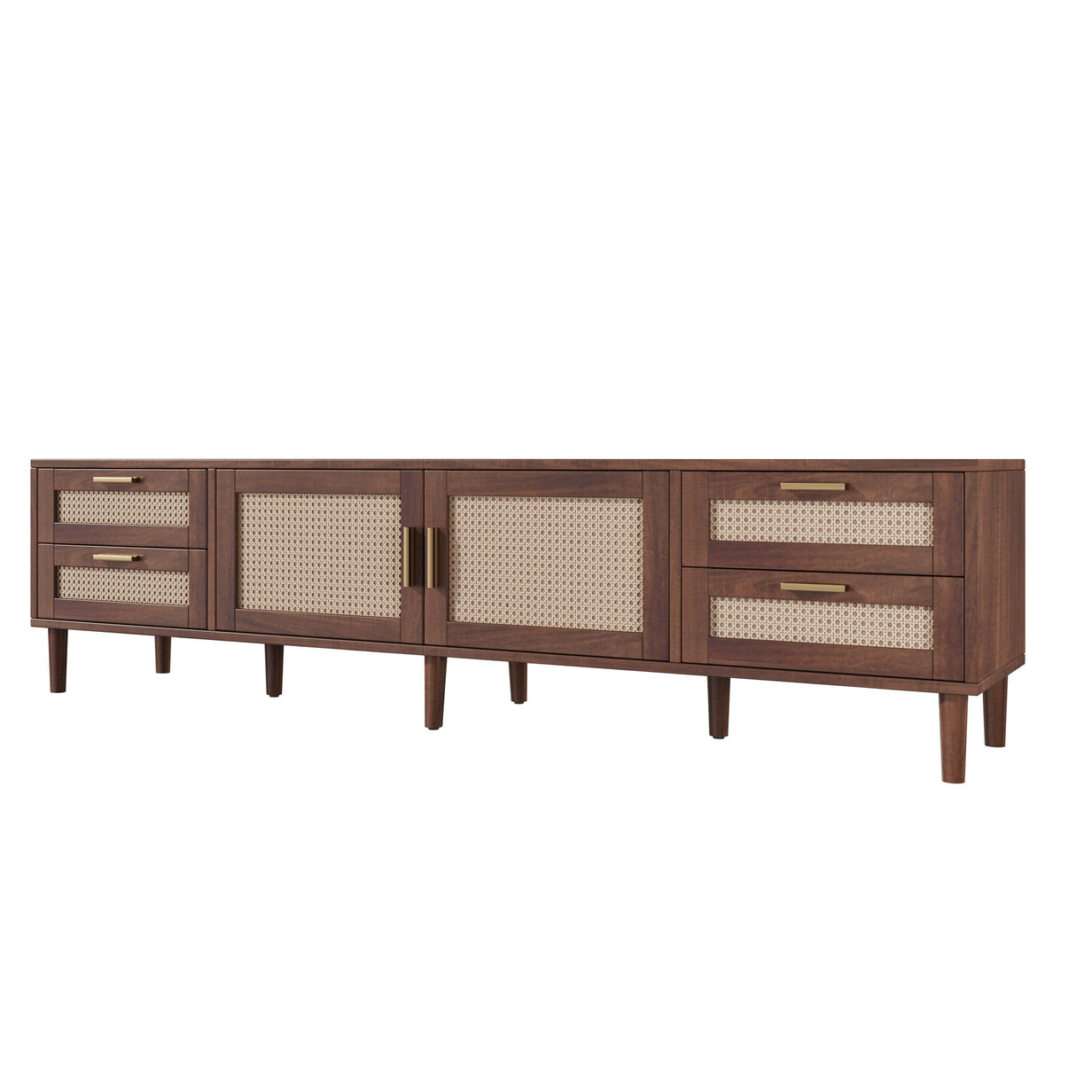 TV Stand, Media Console With 4 Drawers, Soft Closing Hinges - Dark Brown