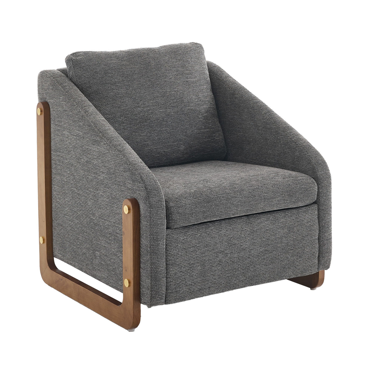 Modern Chenille Upholstered Armchair With Wooden Side Frame