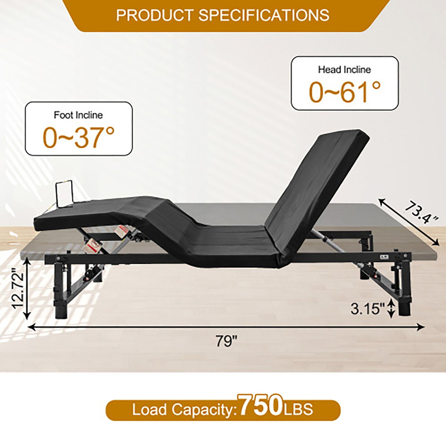 Adjustable Bed Base Frame With Head And Foot Incline Quiet Motor Zero Gravity