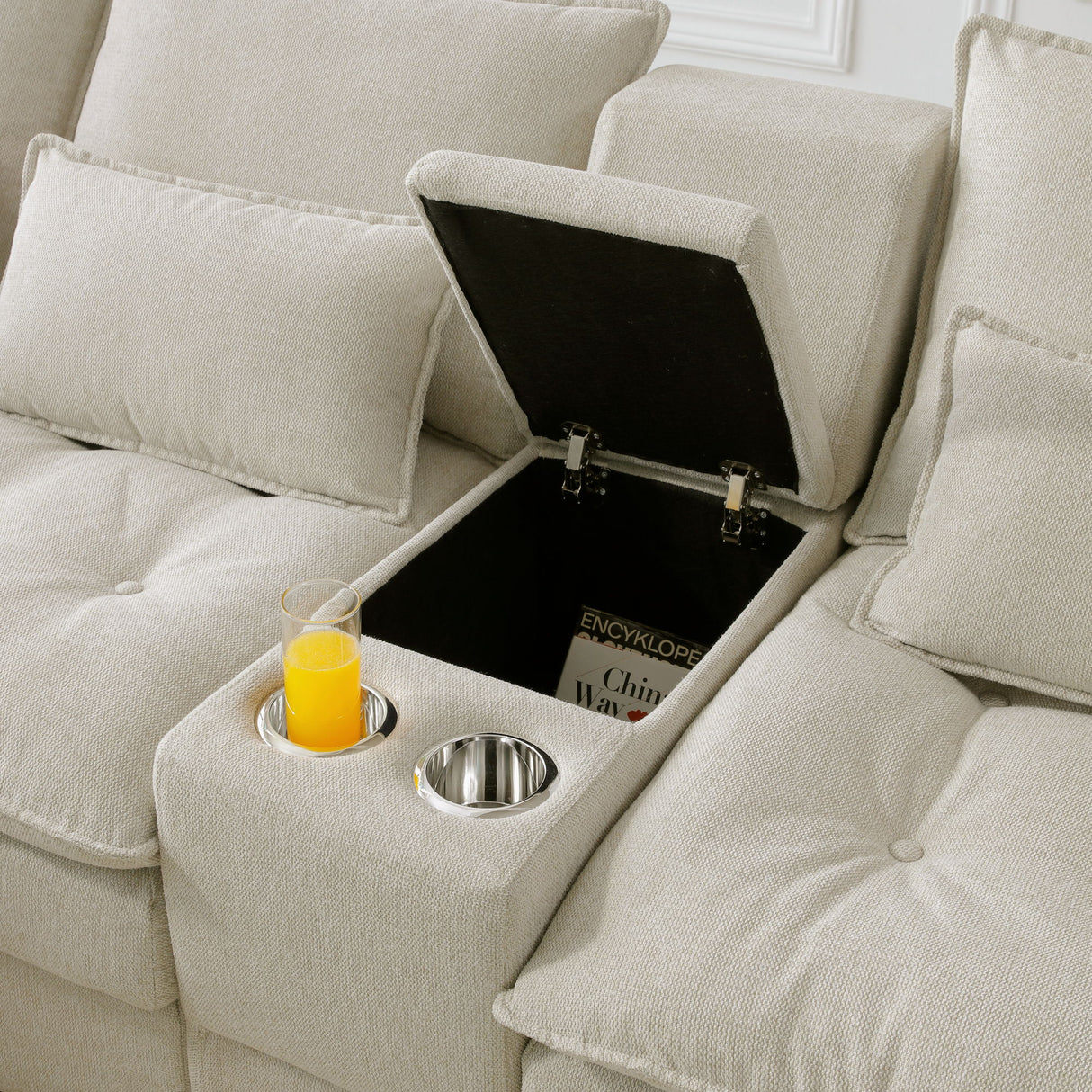 Contemporary U Shaped Sofa With Console And Cupholders