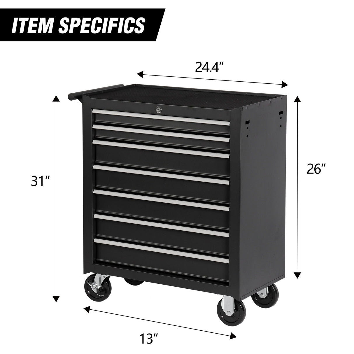 7 Drawer Rolling Tool Chest With Wheels, Multifunctional Tool Box And Storage
