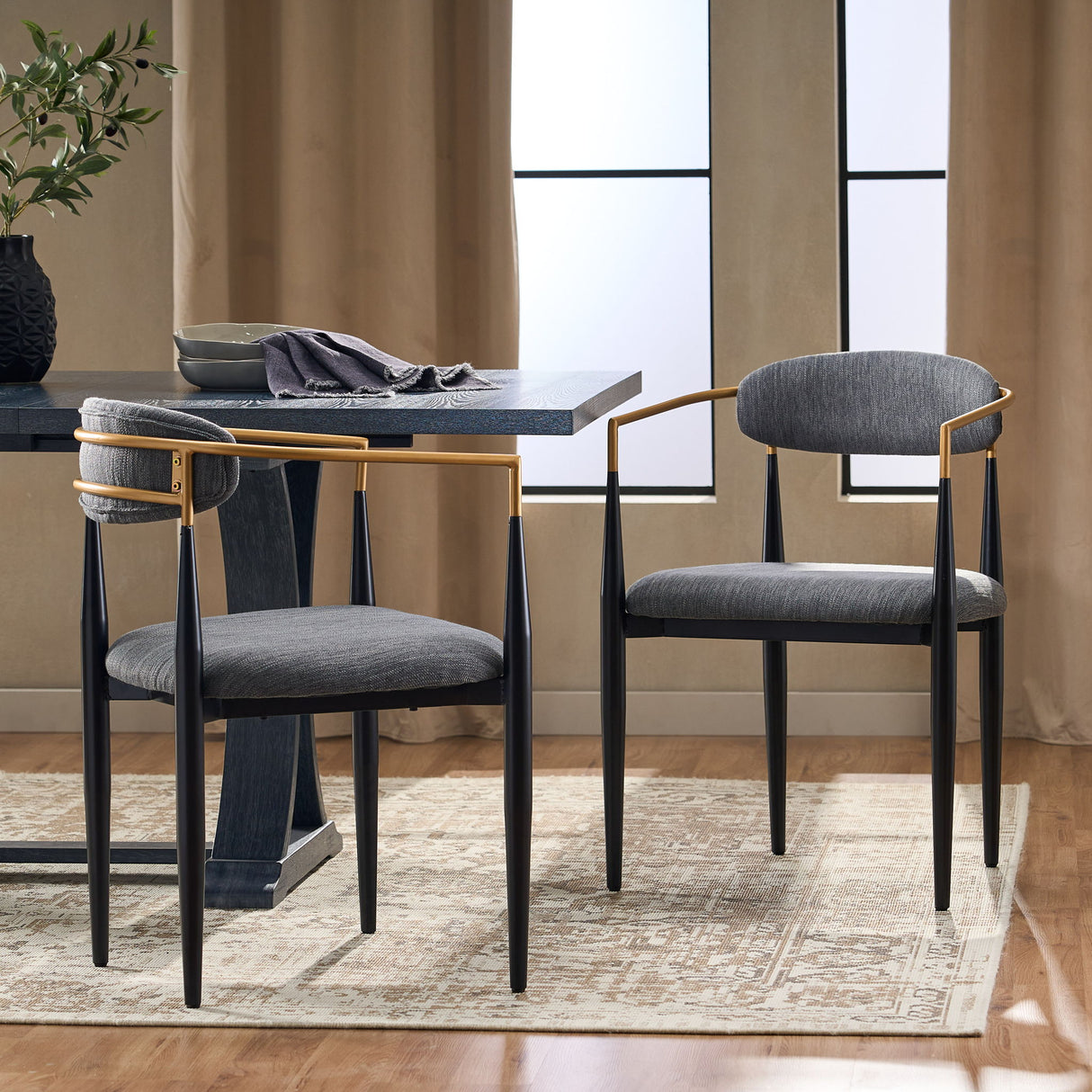 Modern Upholstered Dining Chair With Iron Frame