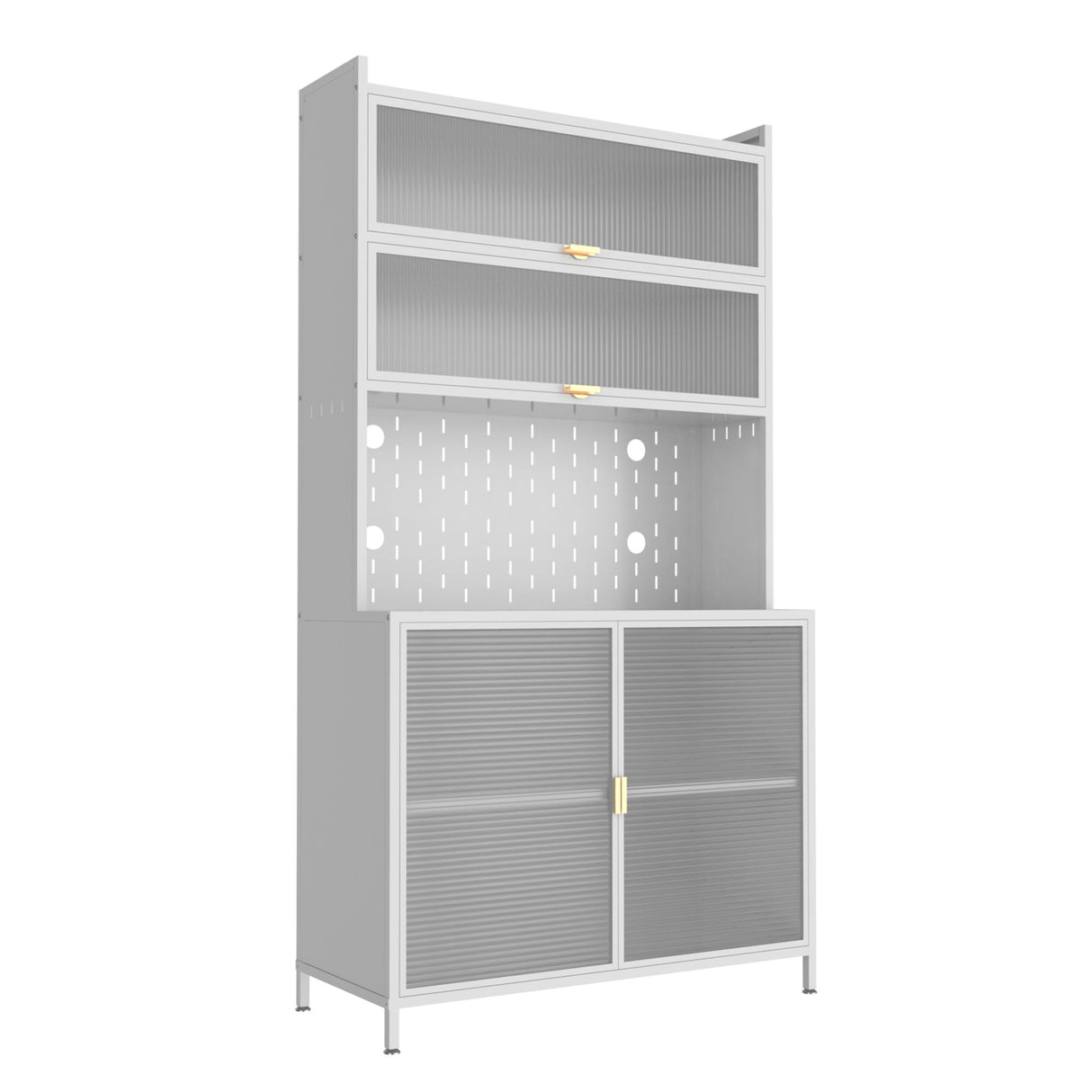 Tall Kitchen Pantry Cabinet With Flip Doors And Pegboard, Anti Tip Steel Storage Hutch
