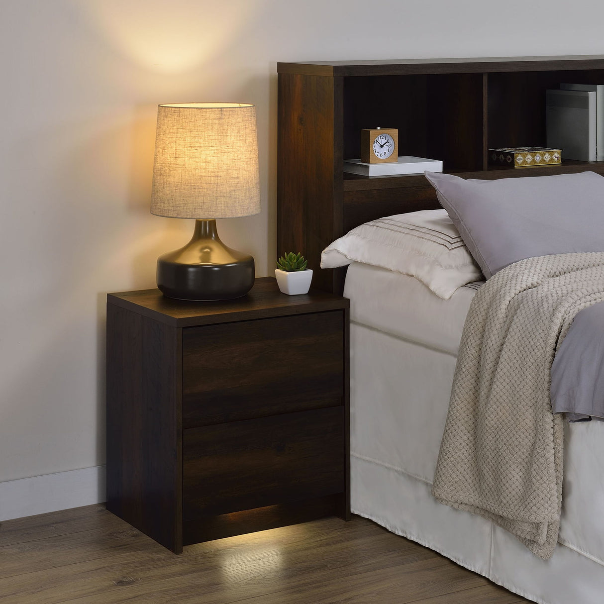 Transitional Nightstand With Dual USB Charging And Motion Sensor Light