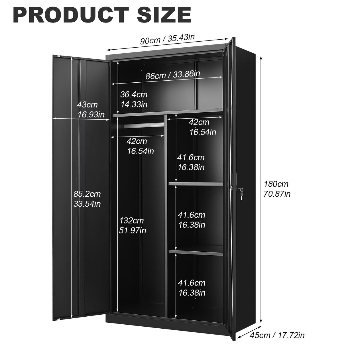 Large Capacity Wardrobe With Hanging Rod And Compartments