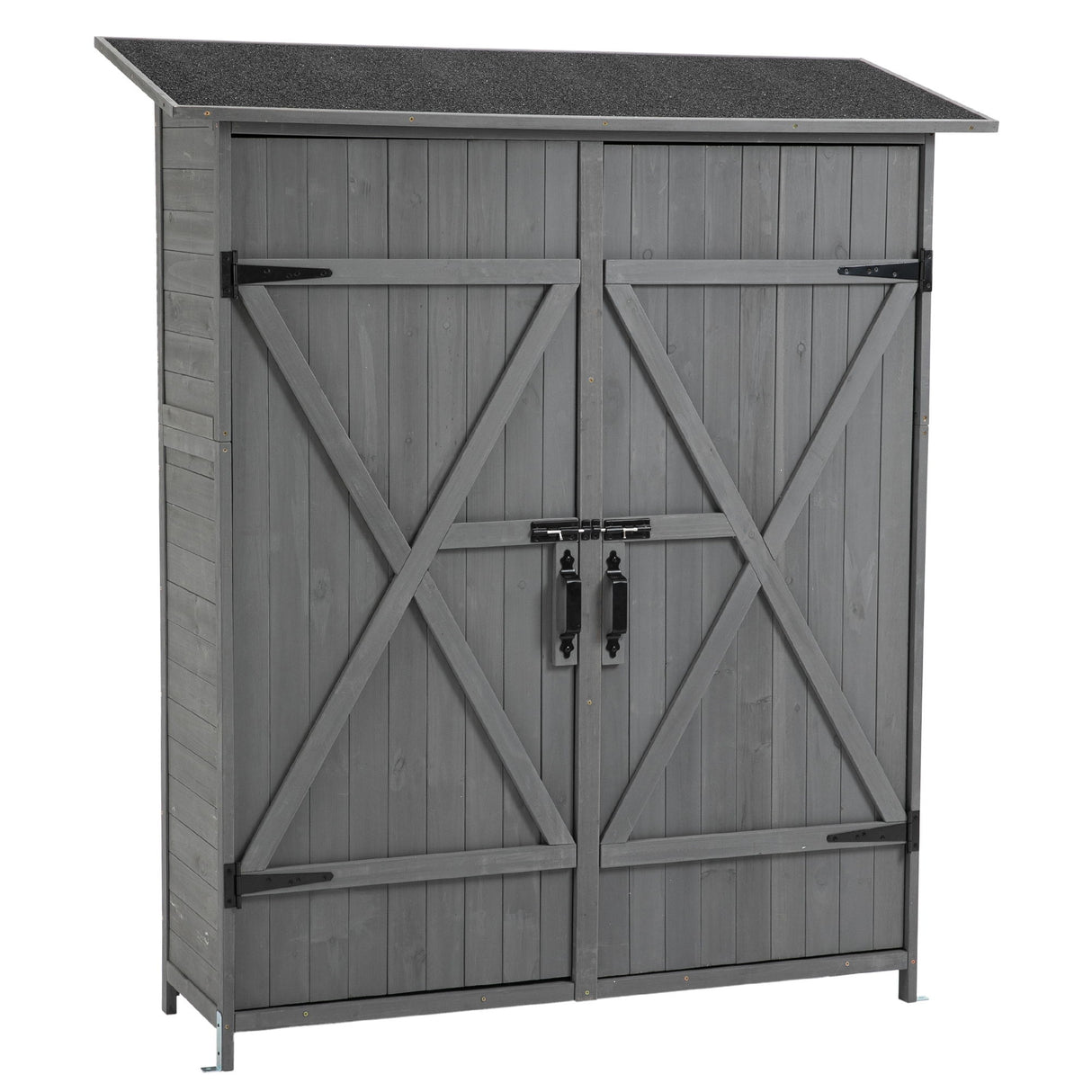Outdoor Storage Shed With Lockable Door, Wooden Tool Storage Shed With Detachable Shelves & Pitch Roof