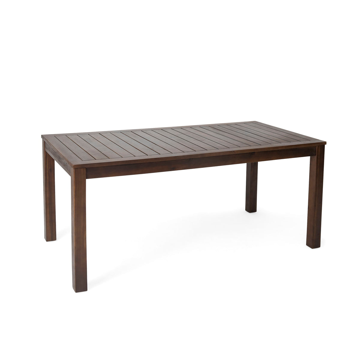 Acacia Wood Outdoor Dining Table With Slatted Top - Dark Brown
