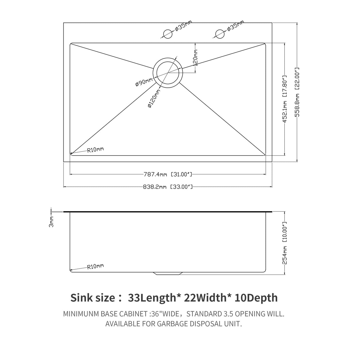 Topmount Kitchen Sink 16 Gauge, Single Bowl