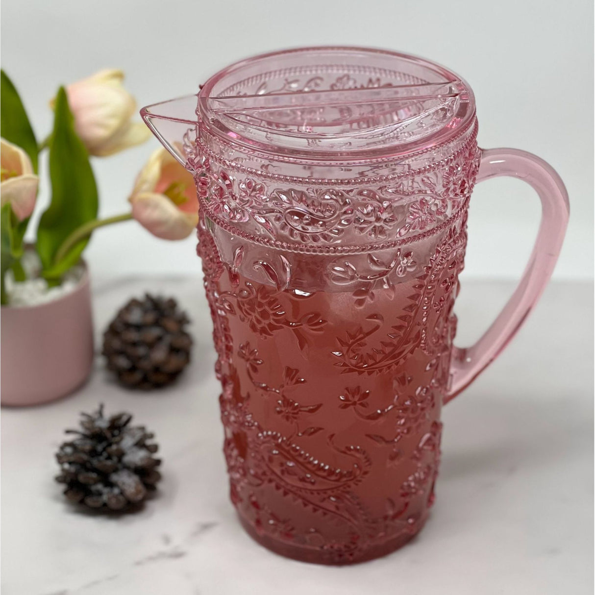 Paisley Unbreakable Plastic Water Pitcher With Lid And Spout