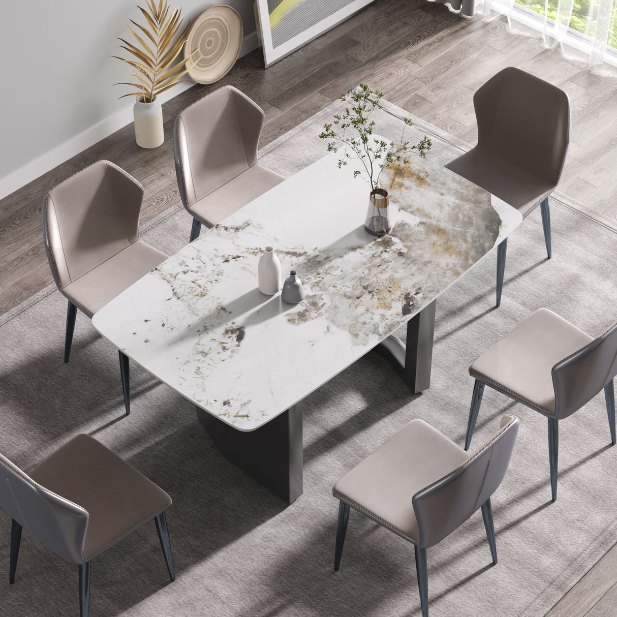 Curved Leg Dining Table For 6 People - Antique White / Black