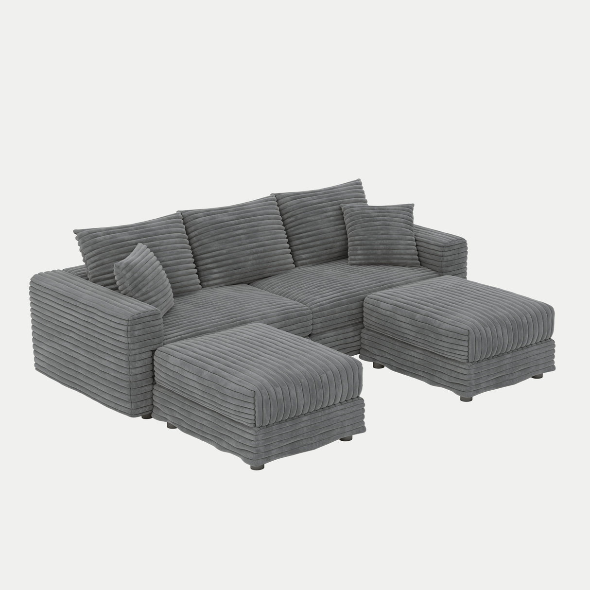 Deep Seat Convertible Sofa With Soft Pillows And Ottomans