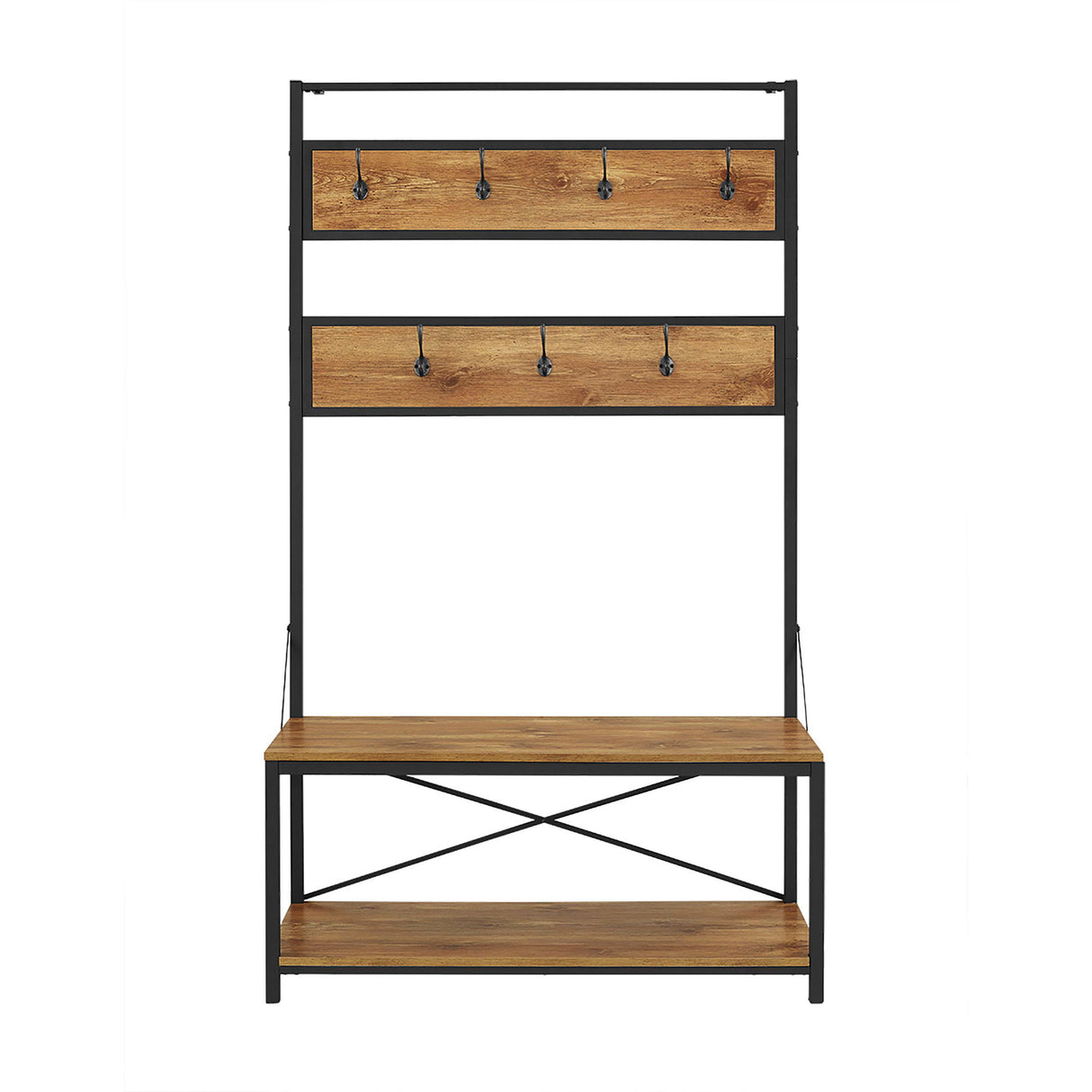 Rustic X-Back Hall Tree With Bench