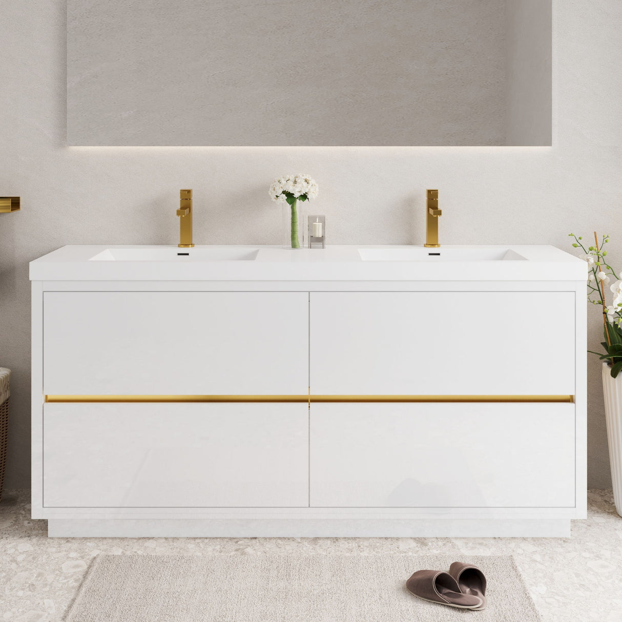 Bathin Freestanding Bathroom Vanity With Double Sinks, Bathroom Storage Vanity Cabinet With Stone Resin Countertop And Soft Close Drawers