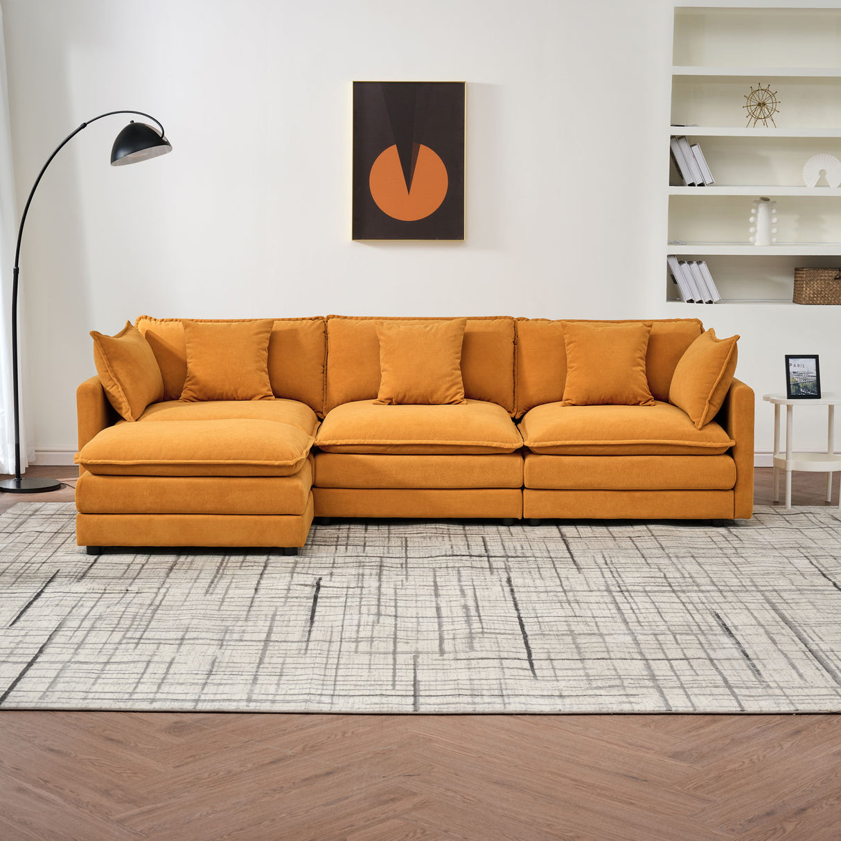 Modular Ottoman Style Deep Seat Sofa With Cushions