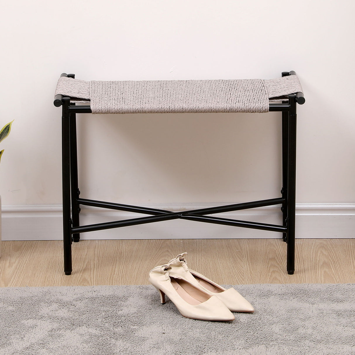 Handwoven Paper Rope Foot Rest Shoes Stools Ottomans For Entryway