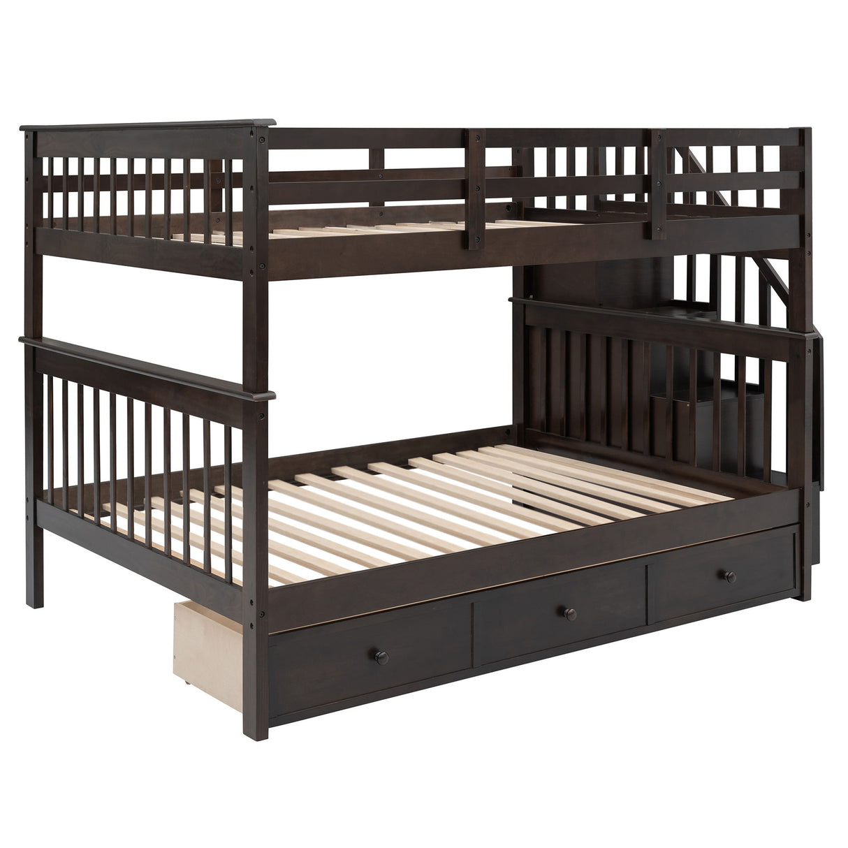 Stairway Bunk Bed With Storage And Guard Rail For Bedroom