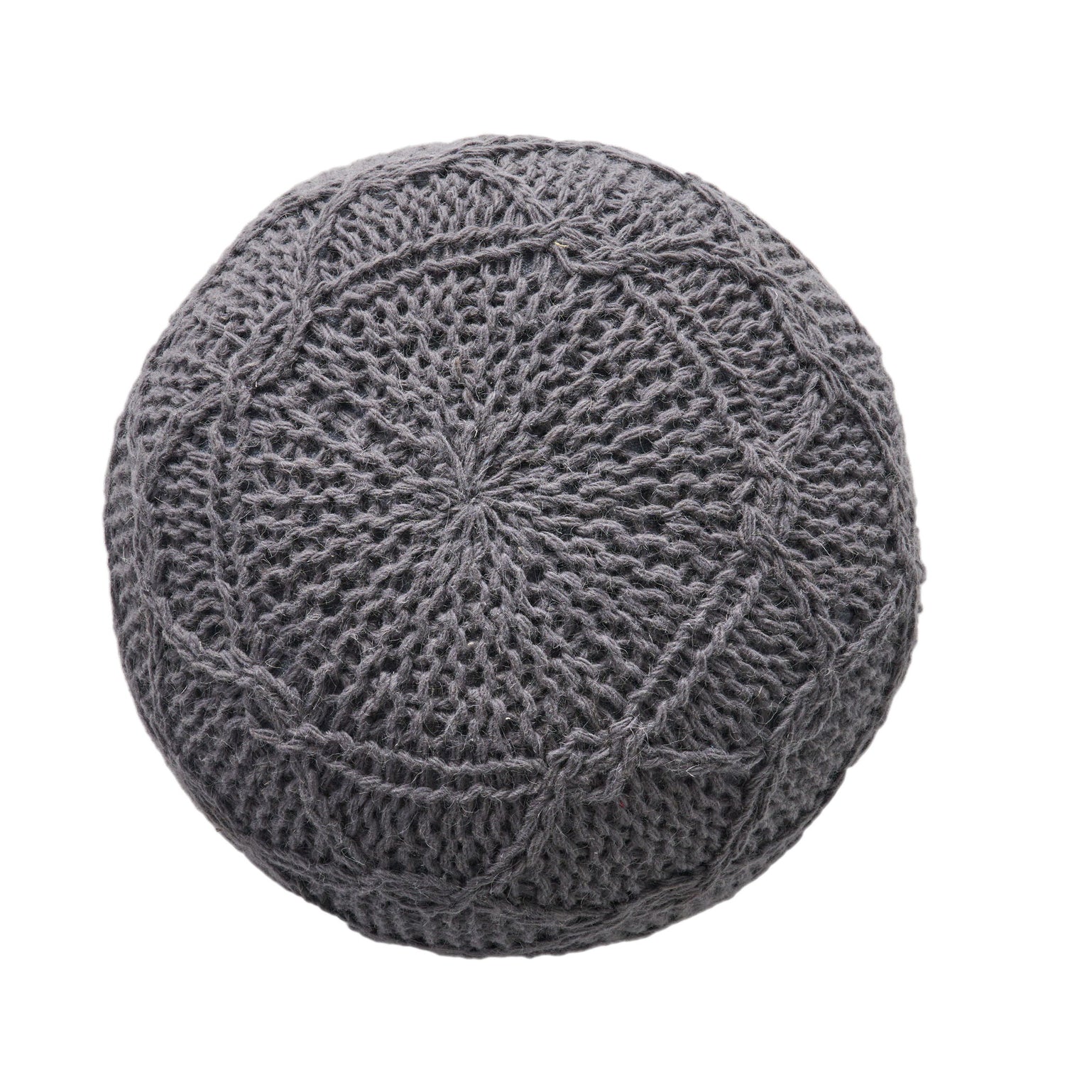 Malibu - Modern Knitted Wool Round Pouf With Handcrafted Design - Charcoal