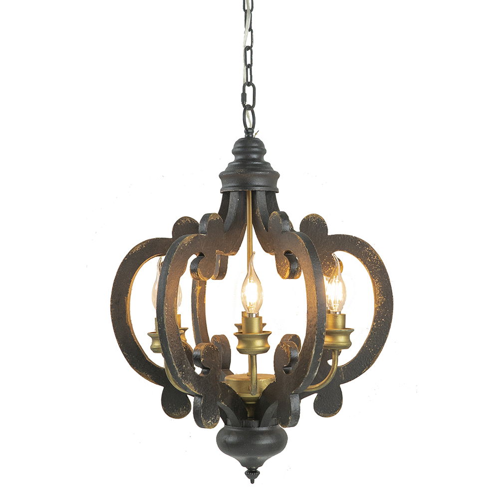 Farmhouse Chandelier, 6 Light Wood Chandelier Pendant Light Fixture With Adjustable Chain For Dining Room Living Room Entryway, Bulb Not Included