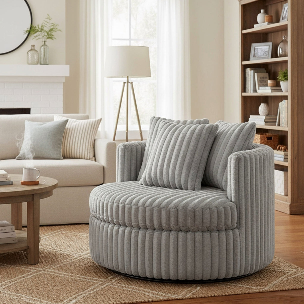 Mindy - Oversized Swivel Barrel Chair - Gray